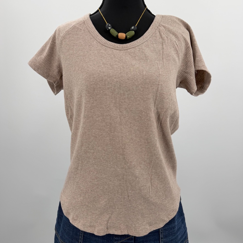 Ribbed Taupe Basic babyTee Womens XL Soft Minimalist neutral Capsule Wardrobe